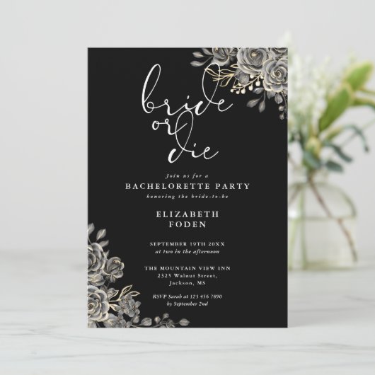 Bruid of Die Zwart Wit Gotische Bachelorette Party Kaart (Staand voorkant)