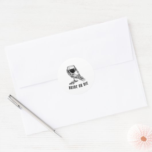 Bruid of Sterf Bruidsfeest met Skelet Thema Ronde Sticker (Envelop)