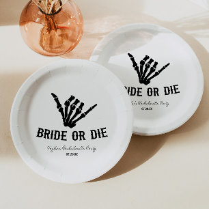 Bruid of Sterf Rockstar Skelet Bachelorette Feest Papieren Bordje