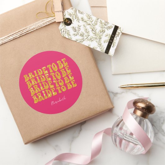 Bruid om Gouden Glitter Tekst met Naam te zijn, Ro Ronde Sticker (Geschenken)