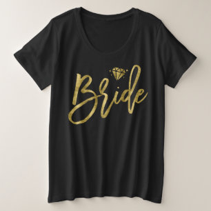 Bruid Plus-Maat V-Hals Nep Goud Glanzend Zwart Grote Maat T-shirt