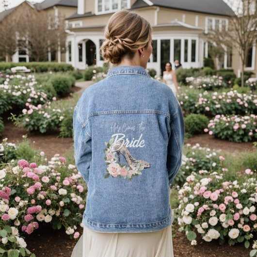 Bruid Quote Bloem Bruiloft Schoen Denim Jacket (Huwelijk Achterkant)