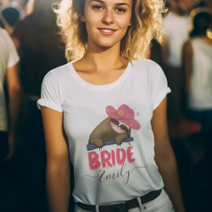 Bruid Retro Sloth Groovy Aangepaste Naam Bachelore T-shirt
