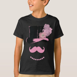 Bruid Roze snor, hoge hoed, veren en bloem T-shirt