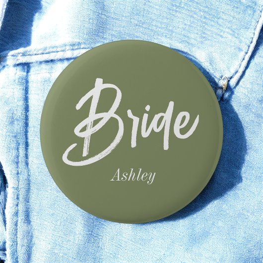 Bruid Sage Groene Trouwscript Ronde Button 5,7 Cm