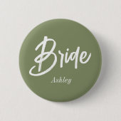 Bruid Sage Groene Trouwscript Ronde Button 5,7 Cm (Voorkant)