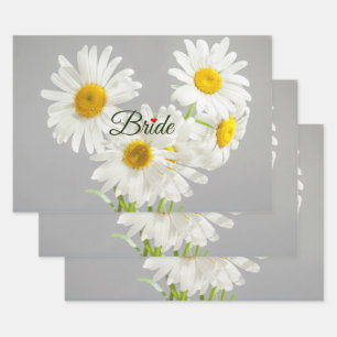 "Bruid"-schrift op witte en gele madeliefjes Inpakpapier Vel