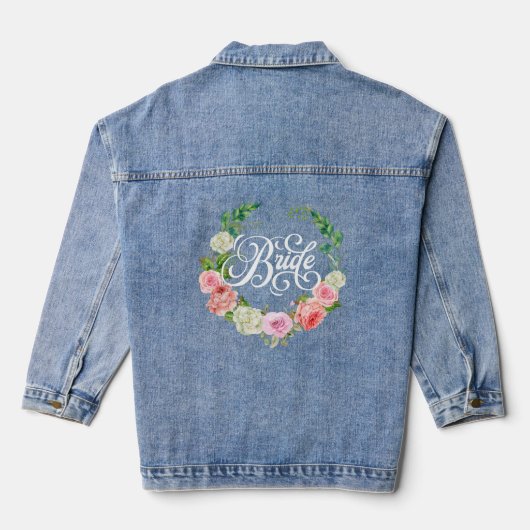 Bruid script bloemenkrans Bruid Chique bloemen Denim Jacket (Achterkant)