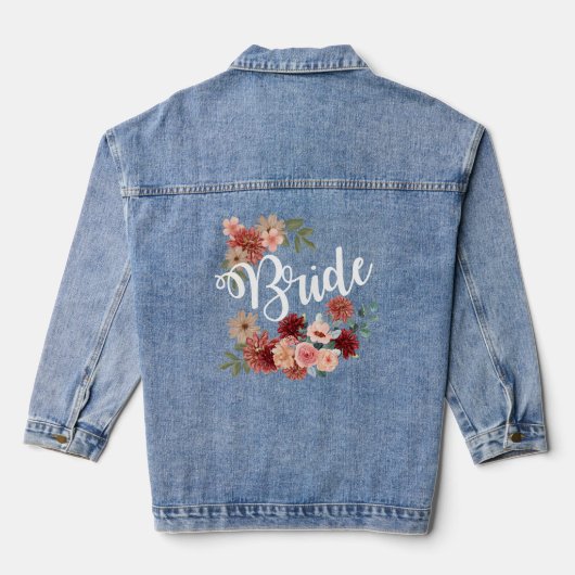 Bruid script bloemrijke chic bloemen denim jacket (Achterkant)