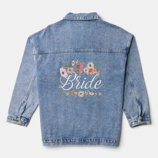 Bruid Script Chique Waterverf Wildflower Bruiloft Denim Jacket (Achterkant)