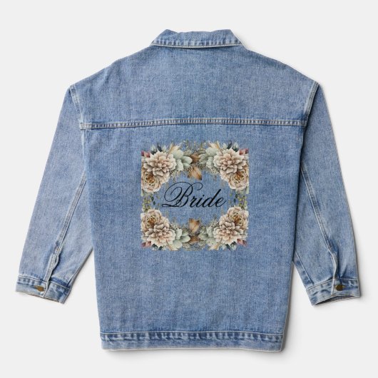 Bruid Script Moderne Waterverf Bloemen bruiloft Denim Jacket (Achterkant)