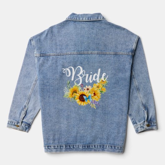 Bruid script zonnebloemen bruiloft denim jacket (Achterkant)