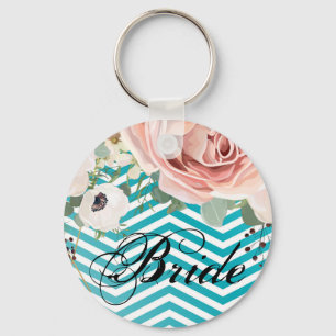 Bruid Sleutelhanger Geometrisch Roos Chevron Blauw