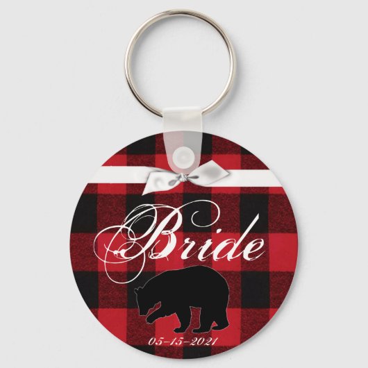 Bruid Sleutelhanger Red Buffalo Plaid Beer Zwart (Voorkant)