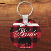 Bruid Sleutelhanger Red Buffalo Plaid Beer Zwart (Voorkant)