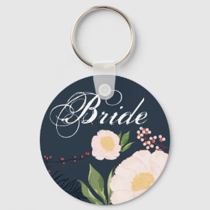 Bruid Sleutelhanger Wit Bloemen op Donkerblauw