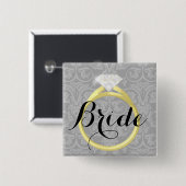 Bruid Solitaire Ring Bruids Bruiloft Party Button (Voorkant /achterkant)