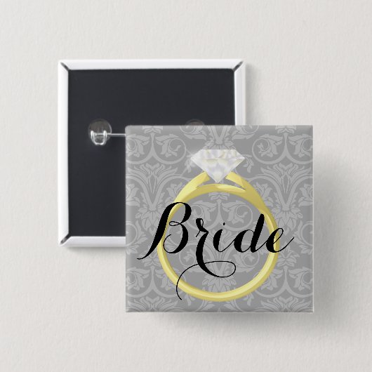 Bruid Solitaire Ring Bruids Bruiloft Party Button (Voorkant /achterkant)