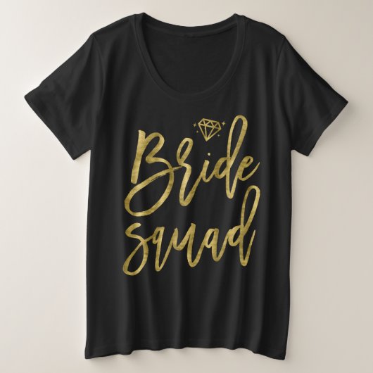 Bruid Squad Faux Gold met Diamond Graphics Grote Maat T-shirt (Design voorkant)
