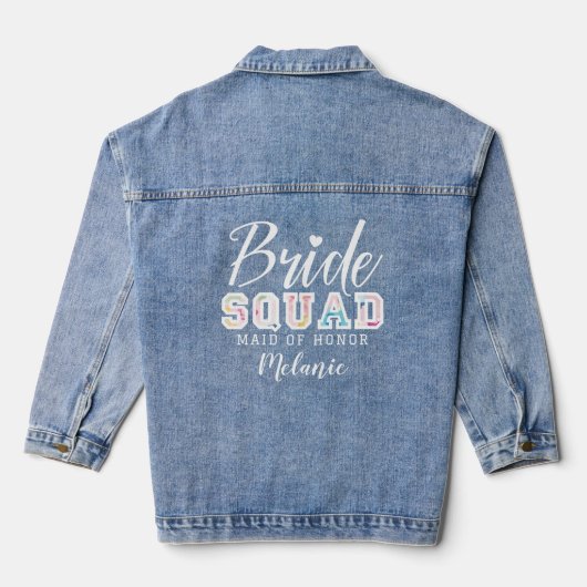 Bruid Squad Fun Varsity Huwelijkspartij Aangepaste Denim Jacket (Achterkant)