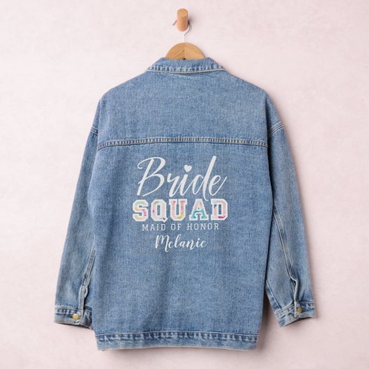 Bruid Squad Fun Varsity Huwelijkspartij Aangepaste Denim Jacket (Hangar)