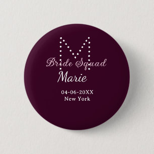 Bruid squad naam monogram bruidsmeisje mauve ronde button 5,7 cm