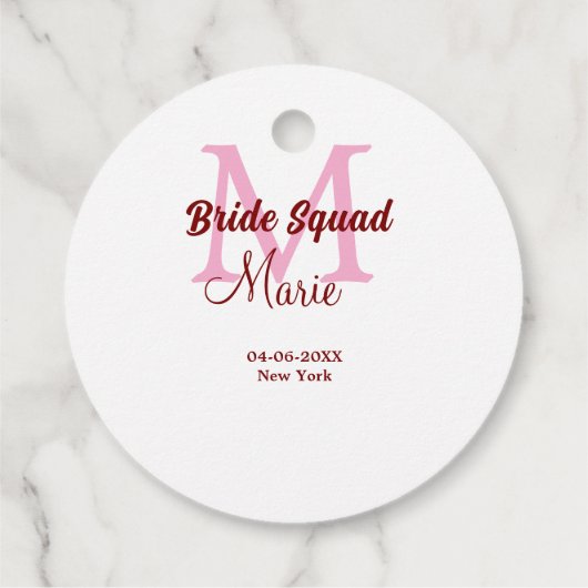 Bruid squad naam toevoegen monogram bruidsmeisje r bedankjes labels (Achterkant)