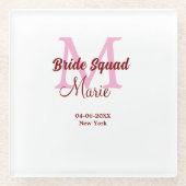 Bruid squad naam toevoegen monogram bruidsmeisje r glazen onderzetter (Voorkant)