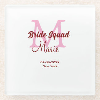 Bruid squad naam toevoegen monogram bruidsmeisje r glazen onderzetter