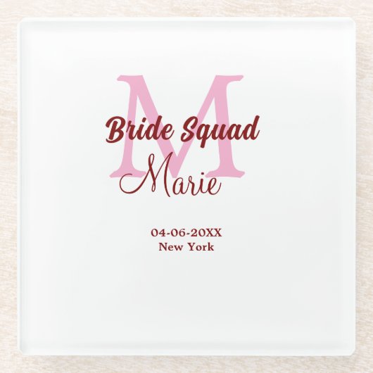 Bruid squad naam toevoegen monogram bruidsmeisje r glazen onderzetter (Voorkant)