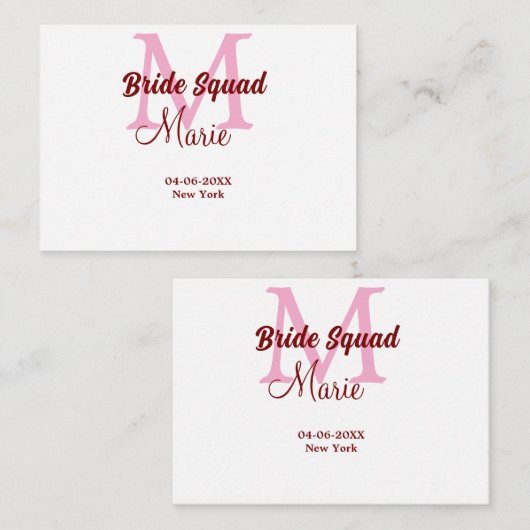 Bruid squad naam toevoegen monogram bruidsmeisje r notitiekaartje (Voorkant / Achterkant)