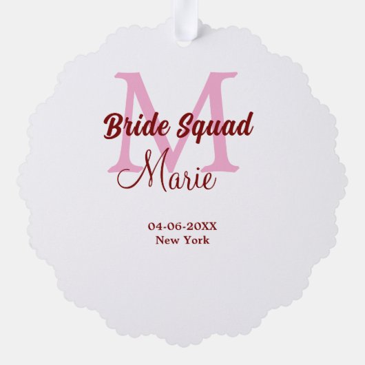Bruid squad naam toevoegen monogram bruidsmeisje r ornament kaart (Achterkant)