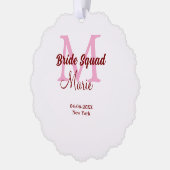 Bruid squad naam toevoegen monogram bruidsmeisje r ornament kaart (Links)