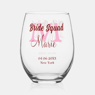 Bruid squad naam toevoegen monogram bruidsmeisje r wijnglas zonder voet