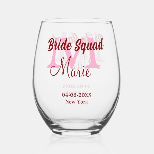 Bruid squad naam toevoegen monogram bruidsmeisje r wijnglas zonder voet (Achterkant)