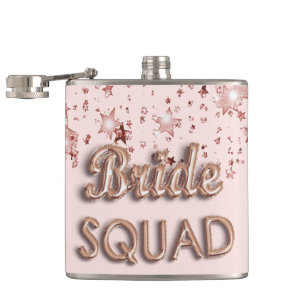 Bruid squad roze goud blozen sterren vrijgezellenf heupfles