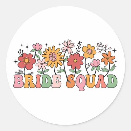 Bruid Squad Wildflower Wedding Bruidsfeest Bachel Ronde Sticker (Voorkant)