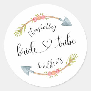 Bruid Stam Custom Waterverf Boho Trouwfeest Ronde Sticker