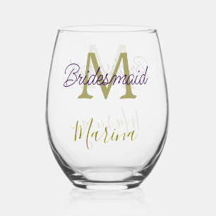 Bruid stam monogram bruiloft eenvoudig goud wijnglas zonder voet