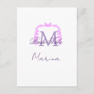 Bruid stam monogram paarse rimpel roze rand spa briefkaart