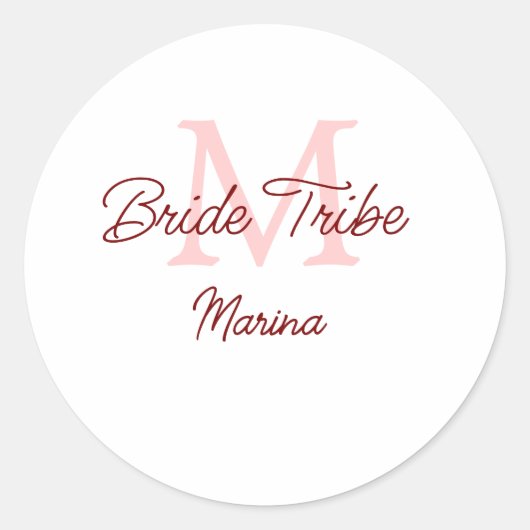 Bruid stam monogram rood bruiloft bruidsshower een ronde sticker (Voorkant)