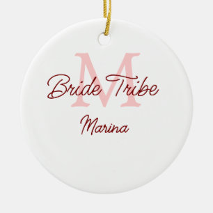 Bruid stam monogram roze bruiloftsshower eenvoudig keramisch ornament