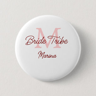 Bruid stam monogram roze vrijgezellenfeest eenvoud ronde button 5,7 cm