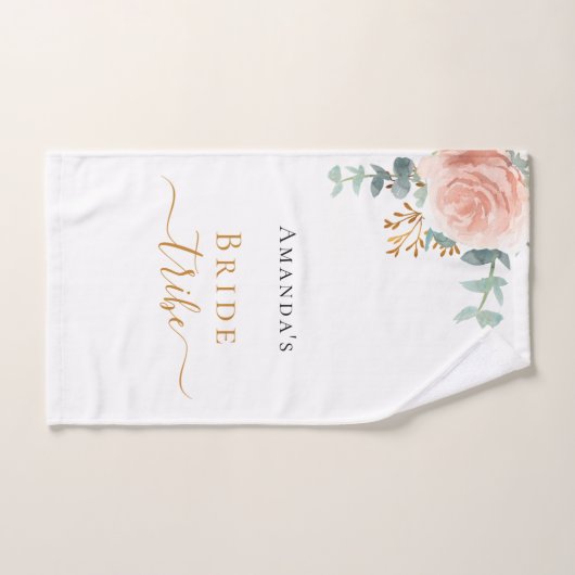 Bruid stam roze goud bloemig eucalyptus groen bad handdoek (Handdoek)