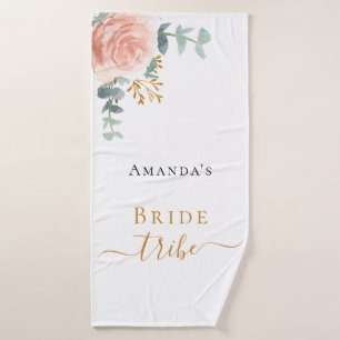 Bruid stam roze goud bloemige eucalyptus groen bad handdoek