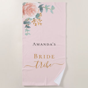 Bruid stam roze goud bloemige eucalyptus roze strandlaken