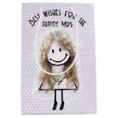 Bruid Stick Figure Op Lavendel Hartjes Medium Cadeauzakje (Voorkant)