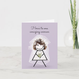 Bruid Stick Meisje met Bruidsboeket Kaart