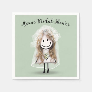 Bruid Stickfiguur met Madeliefjes Boeket Servet