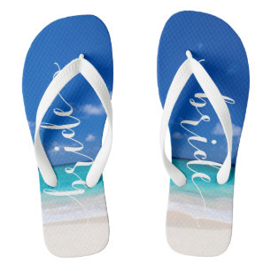 Bruid Strand Bruiloft Mooie Oceaan Surf Teenslippers